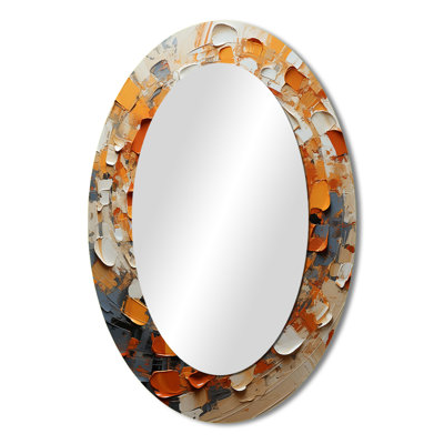 Orange And White Abstract Spiral Collage - Modern Oval Wall Mirror