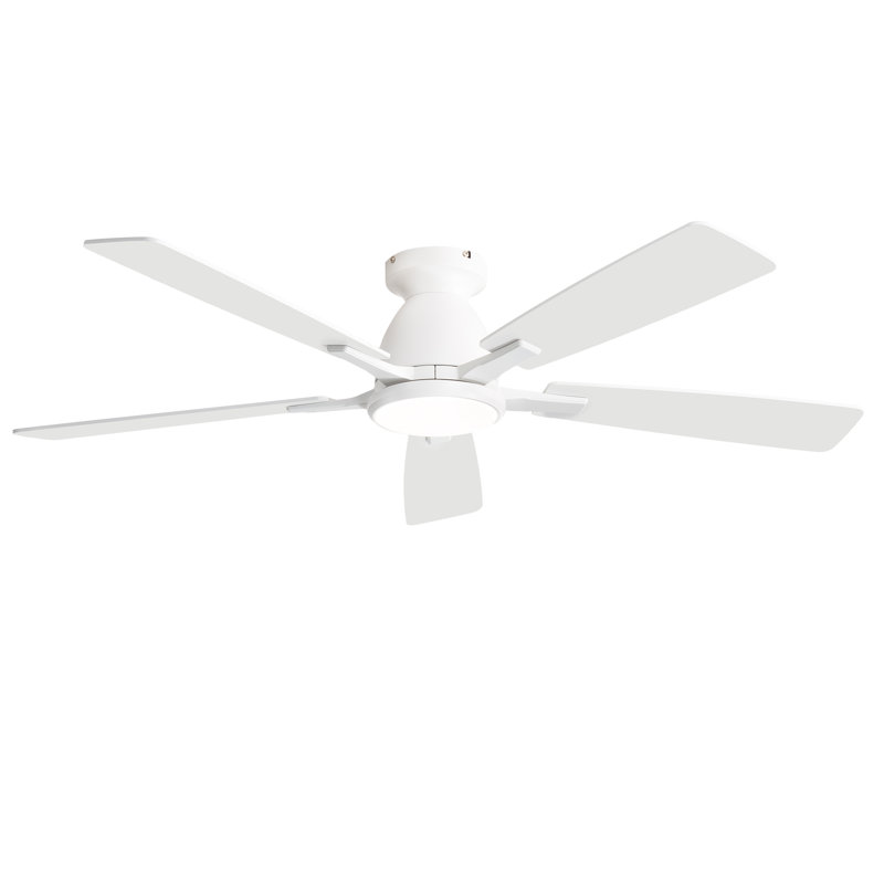 Cissline 52" 5 - Blade Flush Mount White Ceiling Fan With Led Lights, Controled With Remote Control Or App, White, 52"