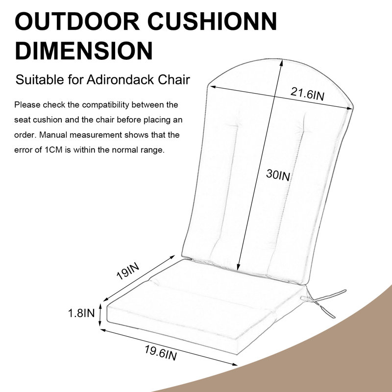 50" X 20" Patio Chair Cushion, Seat/back Cushion For Adirondack Chair With Ties, 2, Black White Stripes