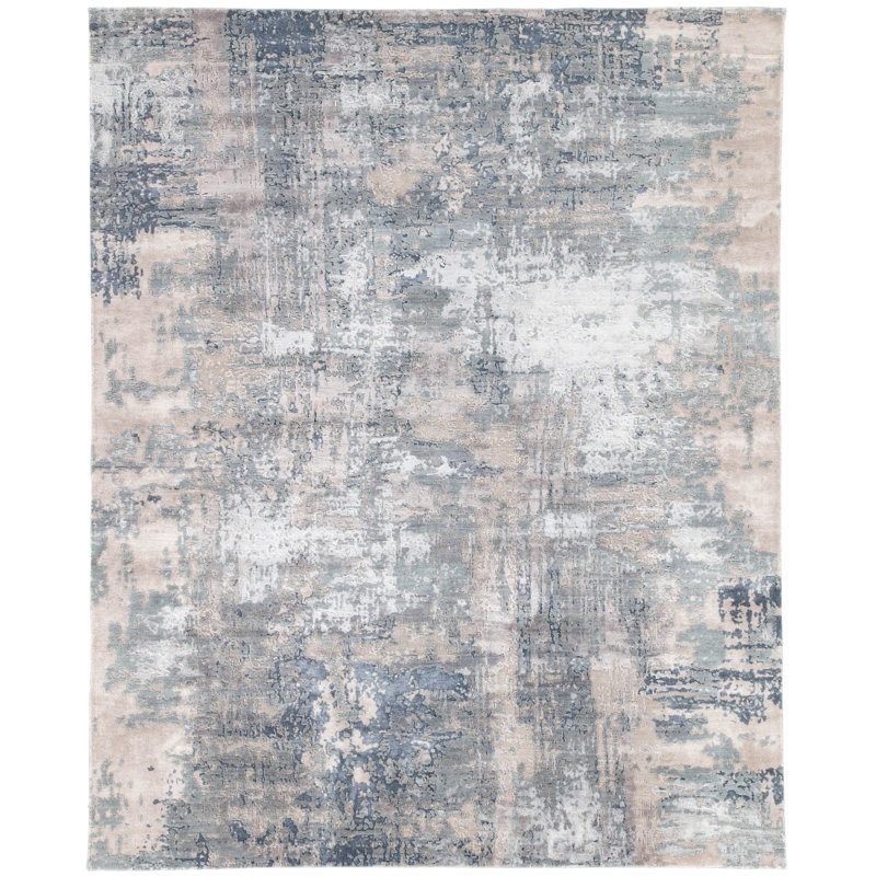 Tapis gris / bleu marine noué à la main Noaim, Rectangle 9 pi x 12 pi