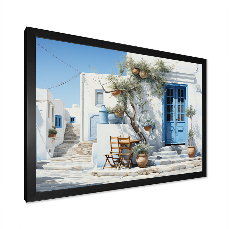 «Grèce Cycladic Harmony IV», art mural sur toile Grèce, H 34 po x l 44 po, Cadre simple noir