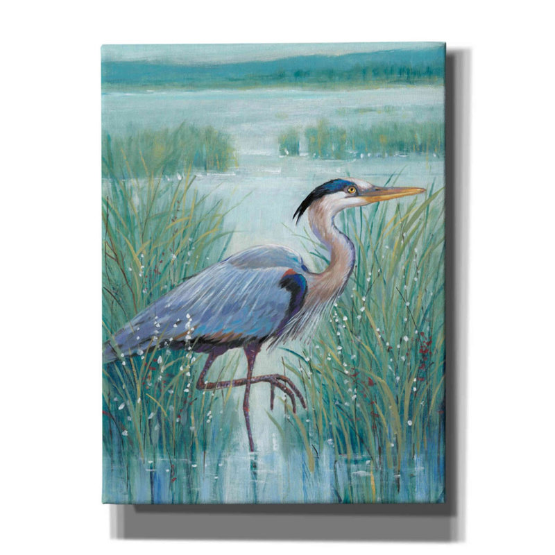 «Wetland Heron I» par Tim O'toole, art mural sur toile, H 16 po x l 12 po x P 0,75 po
