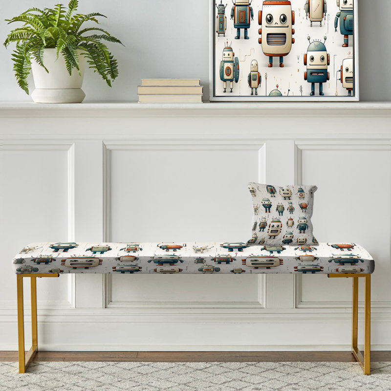 Motif robot pour chambre d'enfant - Banc rembourré doré pour chambre d'enfant