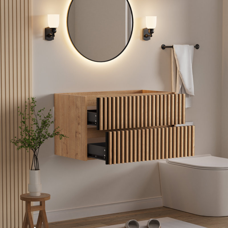 Base de meuble-lavabo mural 36 po seulement, armoire flottante, comptoir d'évier et robinet non inclus, Beige
