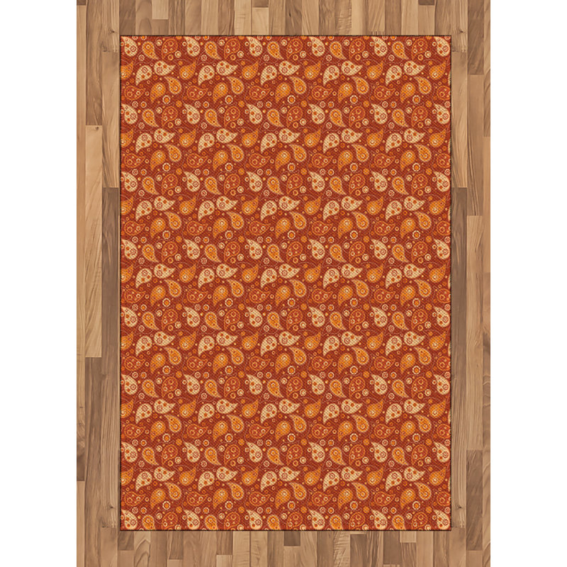 Tapis décoratif orange à haute densité de fibres longues en polyester, Rectangle— 4 pi x 5 pi 8 po