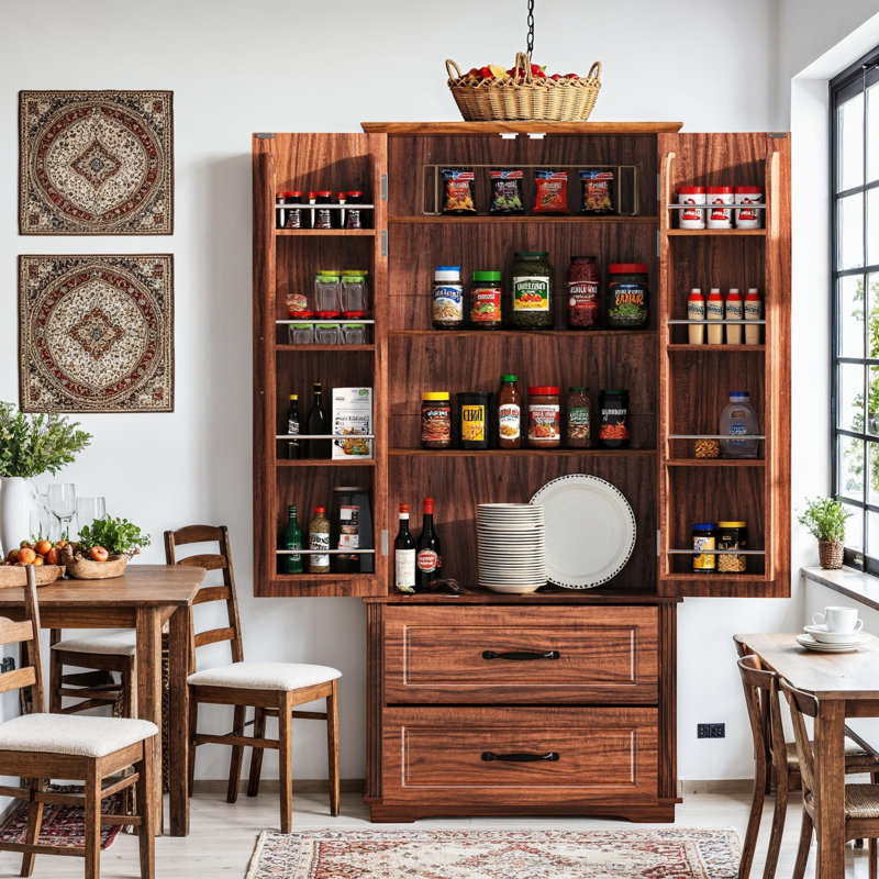 71" Kitchen Pantry Cabinet with 8 Door Shelves & Anti-Tip Kit, Brown