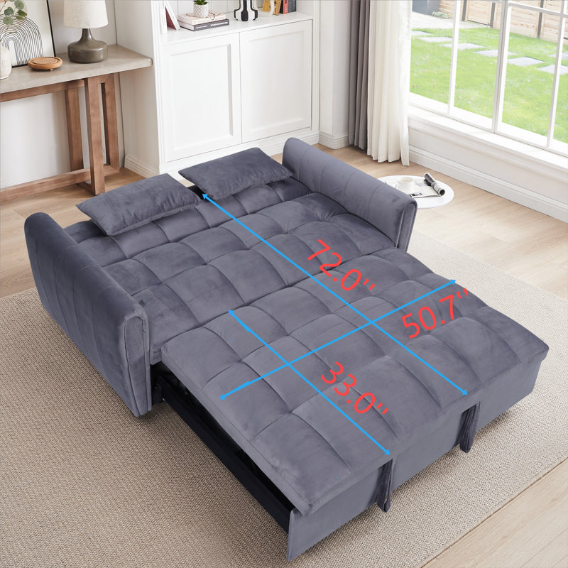 Foldable large size sofa bed, modern velvet double sofa, sofa bed with adjustable back, storage bag and pillow, suitable for living room, bedroom