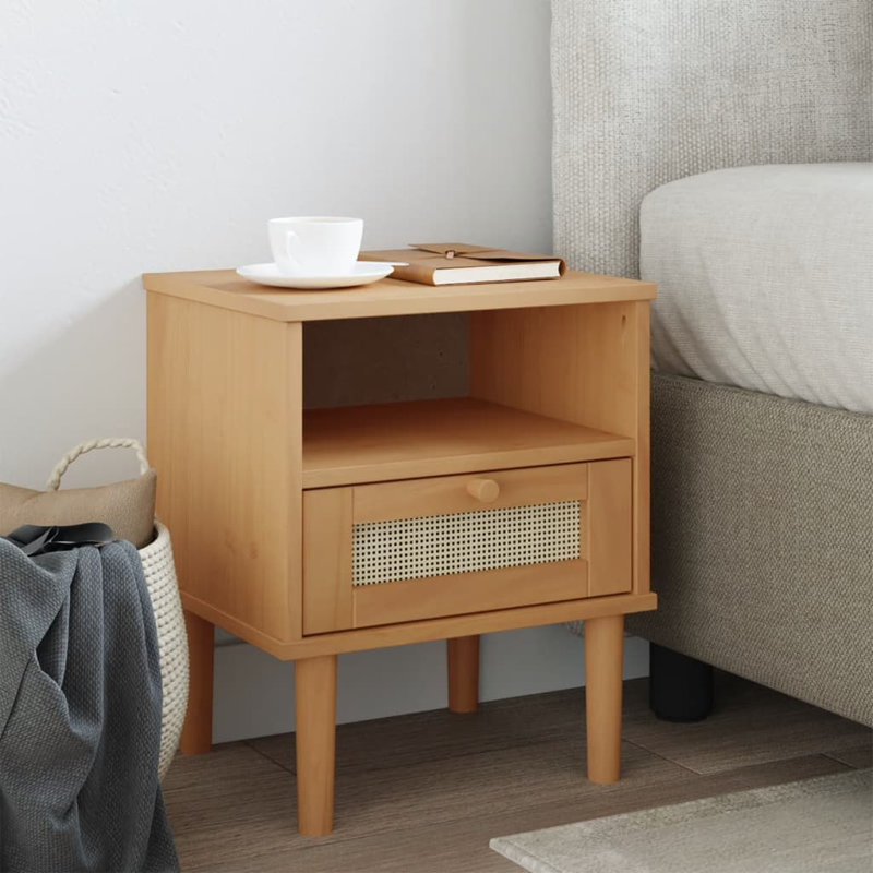 Bedside Table Rattan Look, Brown 