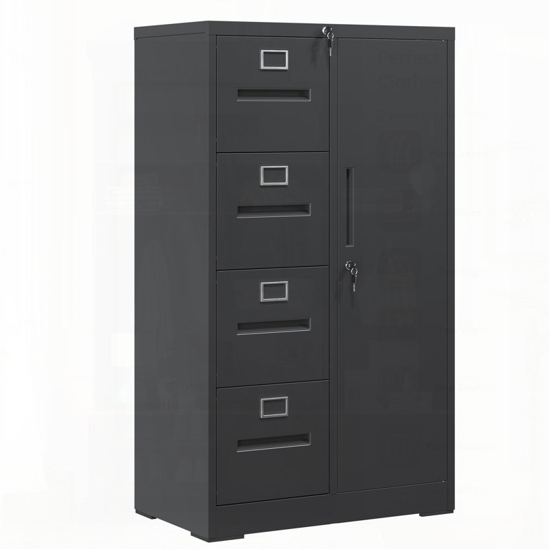 Classeur vertical en métal avec serrure, classeur en acier avec 4 tiroirs et 1 porte pour le bureau et la maison, Noir