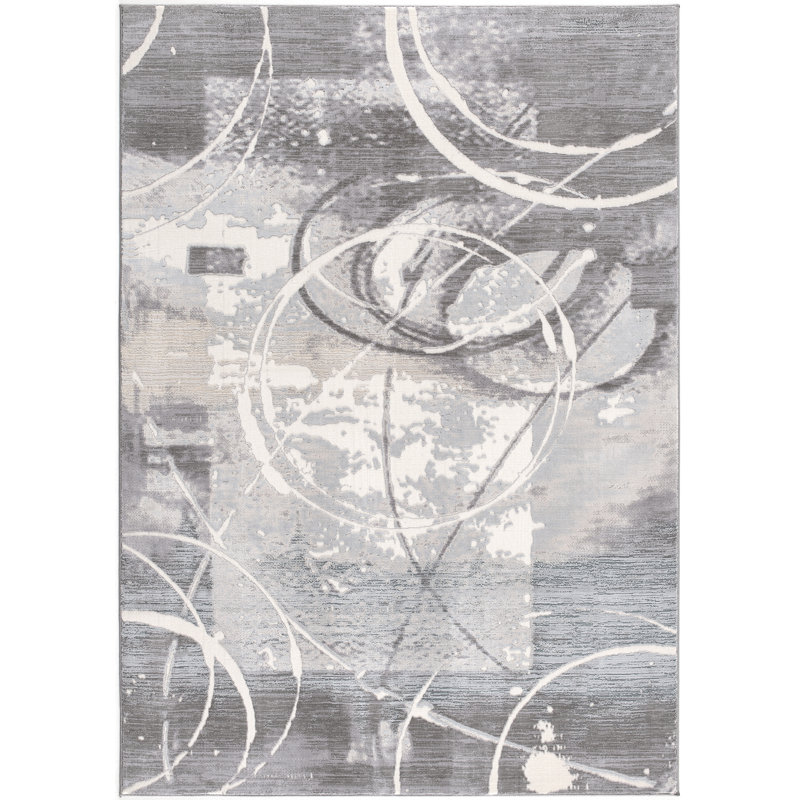 Tapis abstrait personne / gris / blanc cassé, Rectangle 8 pi x 11 pi