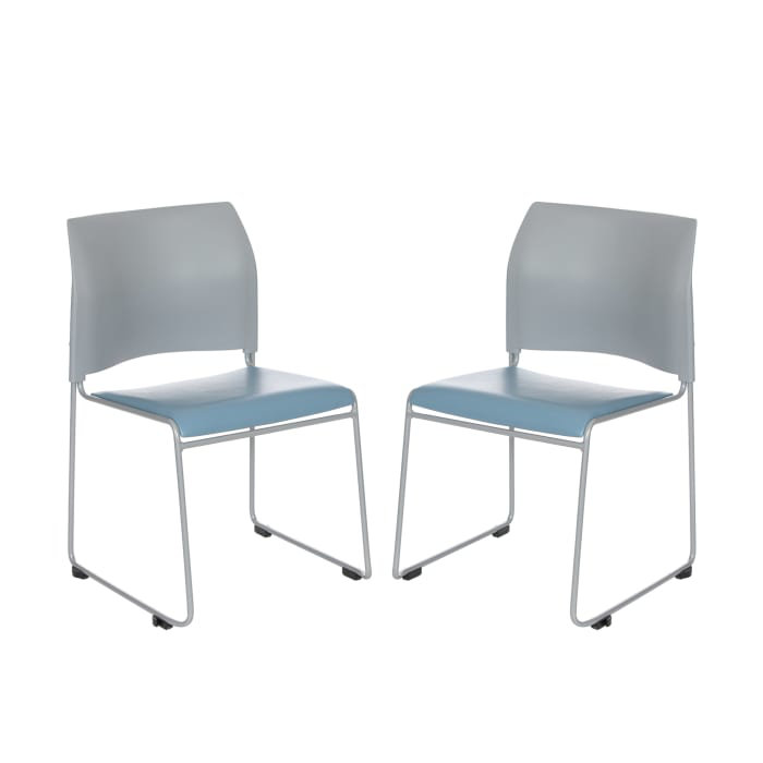 Jody Vinyl Stack Chair , Blue/Gray, Silver, 4