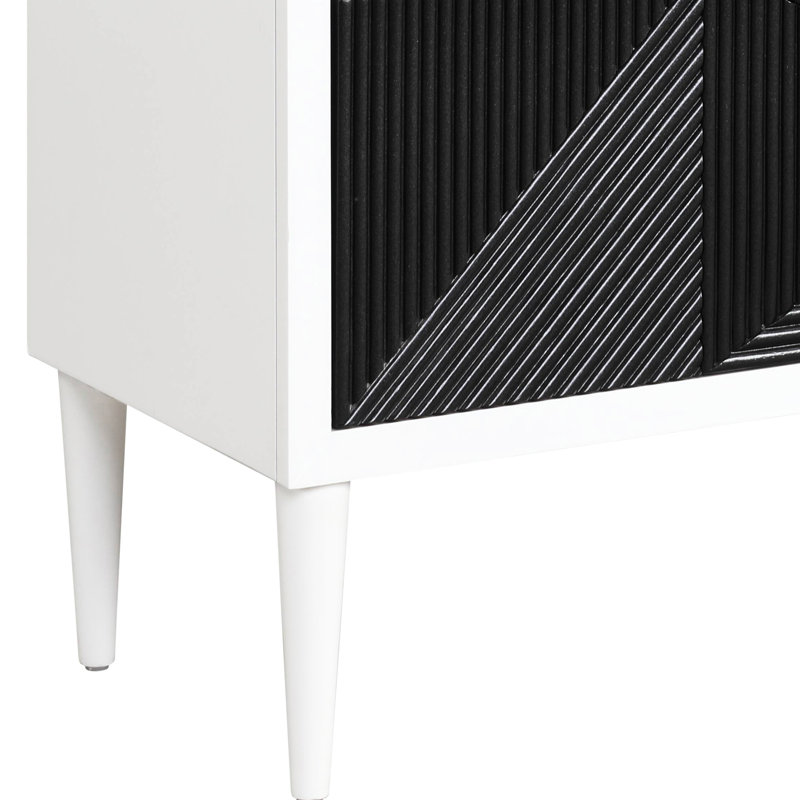 Table de chevet blanche et noire avec 2 tiroirs - Rehausse le motif de captation de la chambre à coucher et le design