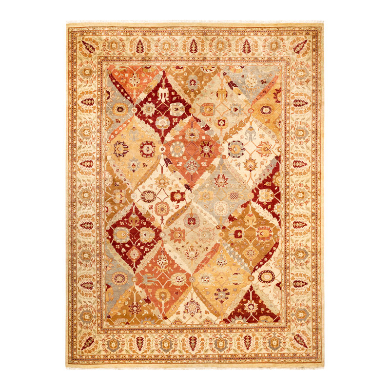 Handmade Ivory and Multicolor Wool Rectangular Area Rug