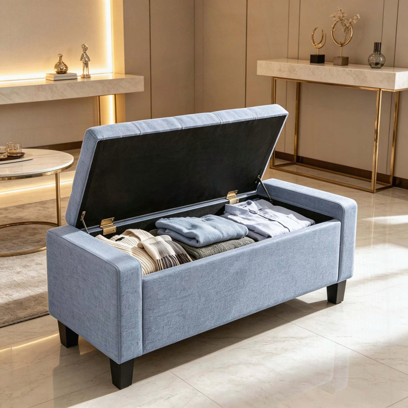 Banc de rangement capitonné gris foncé avec pieds en bois, L 36,6 po, Gris foncé