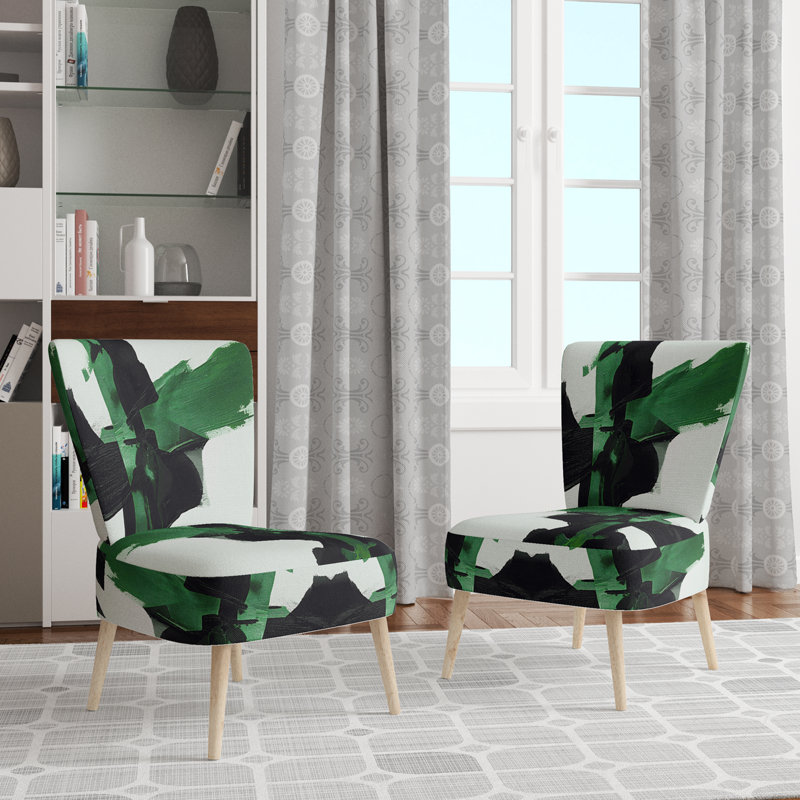 Chaise d'appoint rembourrée Geometric IV, Vert foncé / noir / blanc