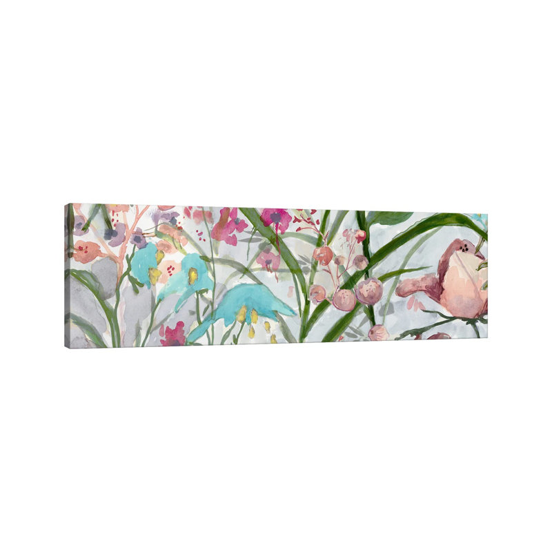Serenade de fleurs pastel - reproduction d'art murale - toile encadrée, H 12 po x l 36 po, Toile tendue, Ne s’applique pas