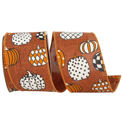 2-1/2"x10yd Pumpkin Fun Linen Wired Edge Ribbon