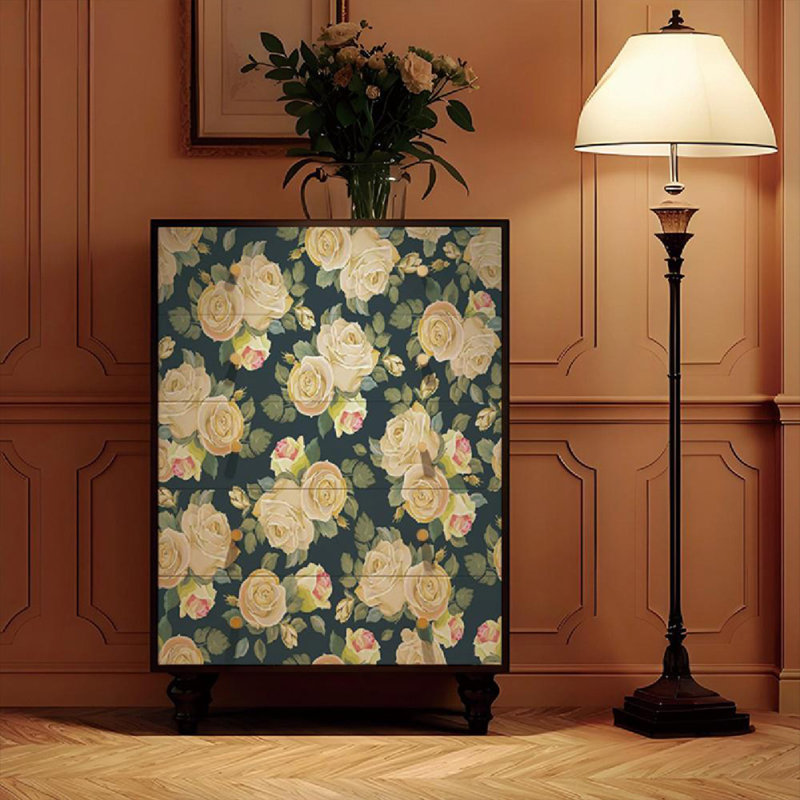Commode en bois massif à cinq tiroirs French Floral