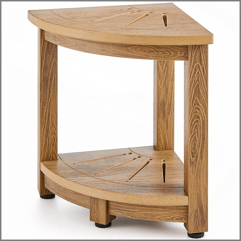 Corner Shower Bench, 16.5" Height 12.8" Radius, Faux Wood Grain Polystyrene, 350 LBS with Storage Shelf, Water Resistant, Shower Stool for Inside & Outside Shower, for Bathroom, Living Room