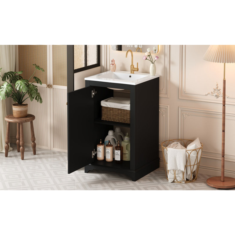 Meuble-lavabo de 20 po avec lavabo en céramique, Noir