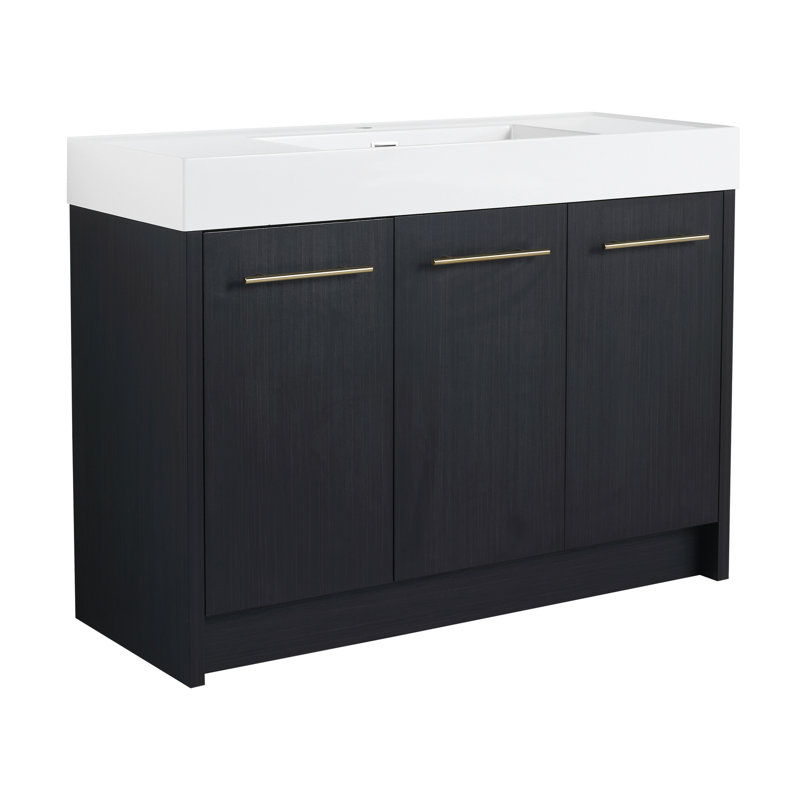48" Bathroom Vanity With Resin Basin, Gracefully Door, Modern Object, Black Chestnut Display, Plywood Manufactured Effortlessly Feature, Exposure, Fashioned
