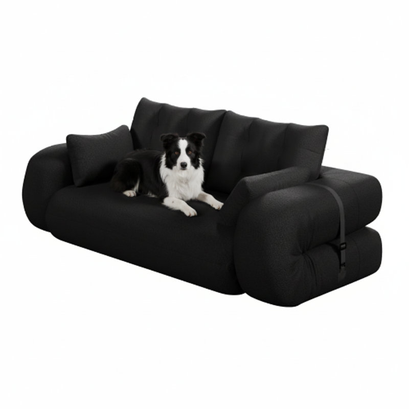 Méridienne pliable multifonctionnelle de 78,7 pouces pour les humains et les animaux de compagnie, canapé rembourré en mousse 3-en-1, conçu pour le salon, la chambre d'amis, la salle de jeux - noir