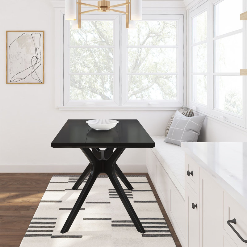 Table de salle à manger rectangulaire Verso 48 po de style moderne du milieu du siècle, noire, 30" H x 48" W x 32" D