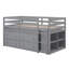 Lit mezzanine simple gris avec bureau rétractable, 4 tiroirs et structure en bois massif et en panneau de fibres à densité moyenne