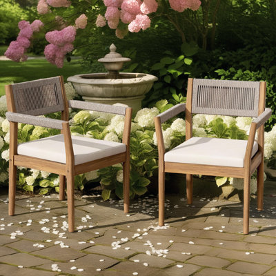 Premium Acacia Wood Dining Chair Set - Weather-Resistant Rope Design (Set of 2)