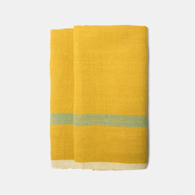 Laundered Stripe Tea Towel Kitchen Towel, Lime/Aqua