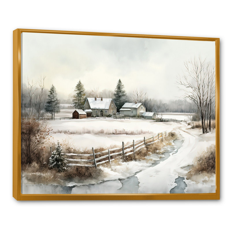 «Missouri Farm in Winter», reproduction sur toile, H 30 po x l 40 po x P 1,5 po, Cadre flottant doré