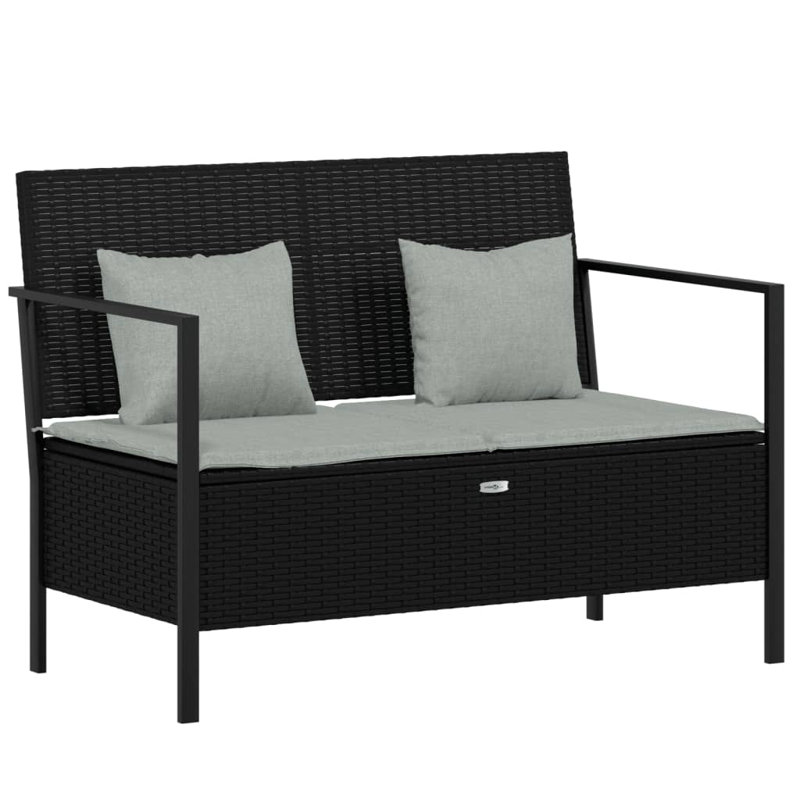 Banc de patio 2 places avec coussins en rotin de polyester, Structure noir / coussin gris clair