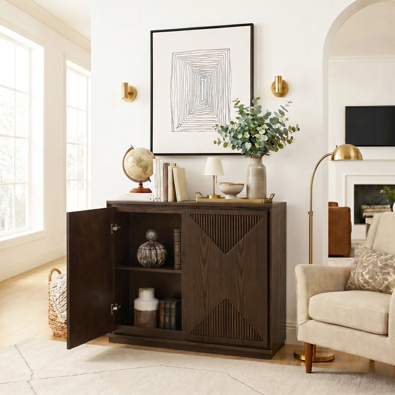 Armoire de rangement Mid-Century brune à rainures en V pour une utilisation dans plusieurs pièces, Brown