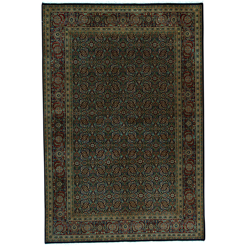 Tapis unique bleu / rouille / brun noué à la main 6 pi x 8 pi 11 po