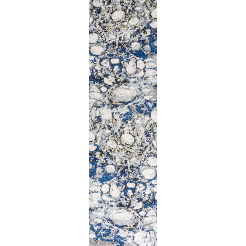 Strausstown Marbled Abstract Dark Gray/Blue Rug, Runner 2'3" x 8'