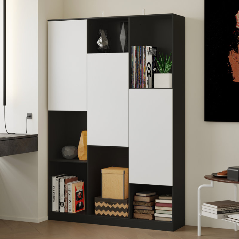 Modern Multifunctional Bookshelf With Hidden Storage Cabinets And Open Display Shelves