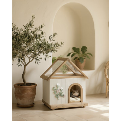 Niche pour chien en cèdre de qualité supérieure avec toit en acrylique transparent, charme rustique pour une retraite intérieure
