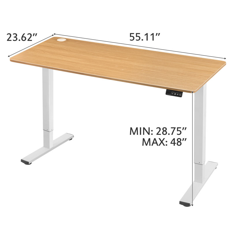 Lakyia Electric Height Adjustable Standing Desk, Maple/White, 48" H x 55" W x 24" D