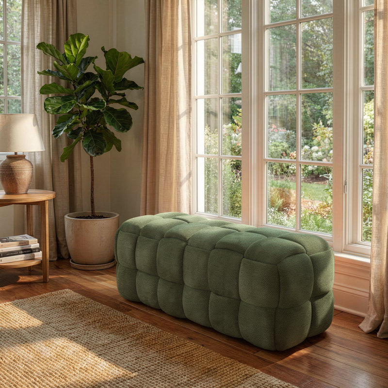 Banc de bout de lit, banc de chambre tapissier en chenille de 44,5 po, banc capitonné pour chambre à coucher, vestibule, salon, repose-pieds