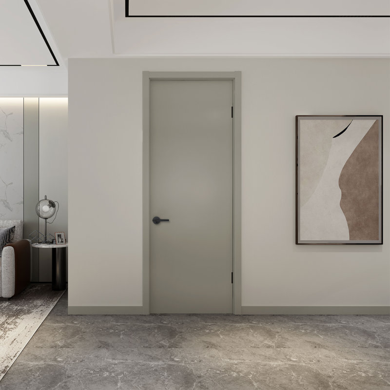 Porte intérieure taupe moderne à âme pleine affleurante avec chambranle et moulure, 30 po x 80 po