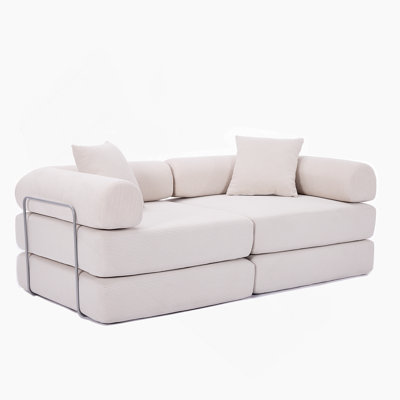 Modular Couch Sofa Bed For Small Apartments, Convertible Design With Removable Armrests And No Assembly Required