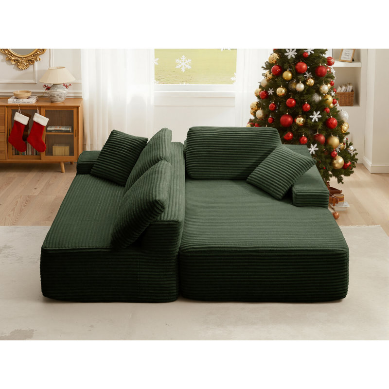 Corduroy Sectional Couch Sofa With L-Shape Chaise, Modern Modular Compression Sofa Couch Upholstered Couches For Living Room Bedroom, No Assembly Required