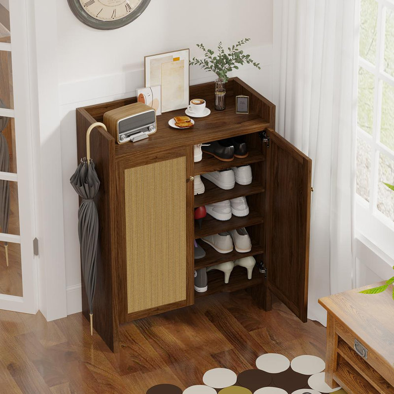 6-Tier Shoe Storage Cabinet with Adjustable Shelves, Walnut