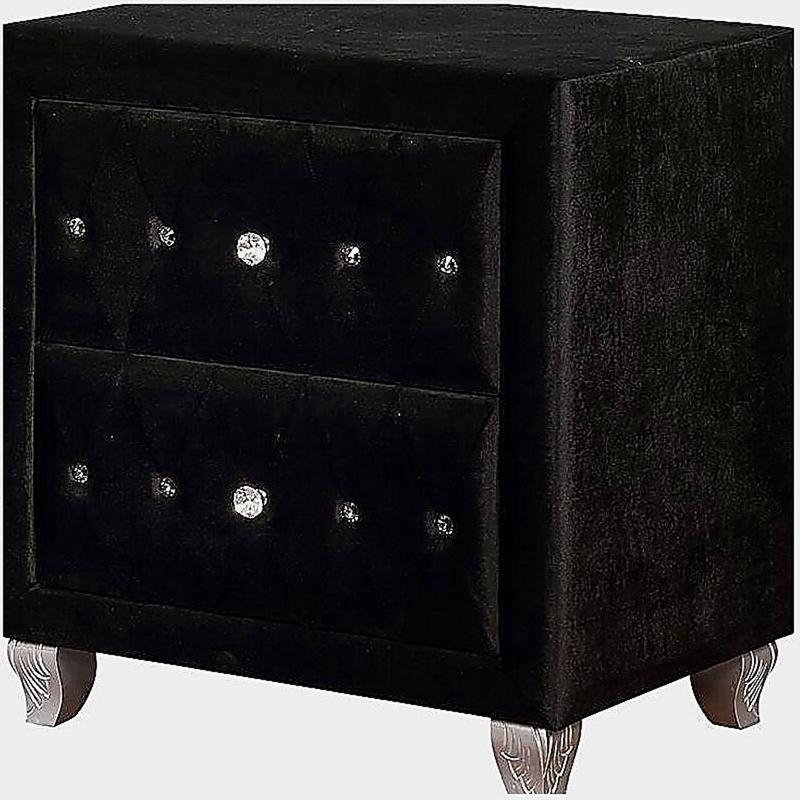 1pièce de table de chevet capitonnée entièrement rembourrée avec boutons en acrylique et finition noire