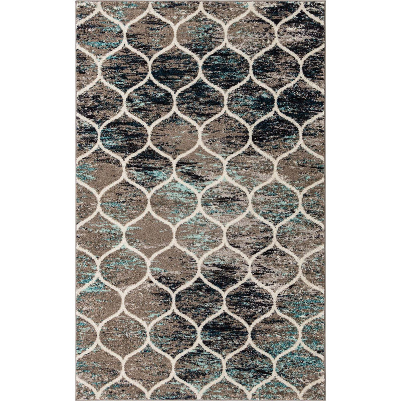 Llanet Geometric Area Rug, Rectangle 5'3" x 8', Multi Blue