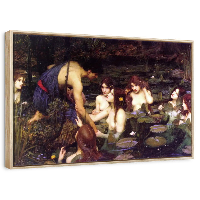 Hylas et les nymphes, Cadre flottant en bois naturel, 37 po x 25 po