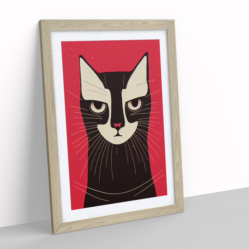 Dashing Cat - Single Picture Frame Print, 64cm H x 46cm W x 2cm D, Oak