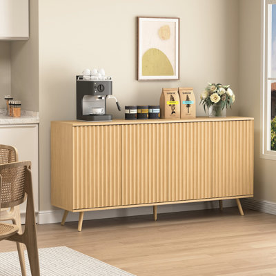 4 - Door Sideboard Storage Cabinet With Adjustable Shelves And A Distinctive Honeycomb Accent. A Functional Piece For Multiple Rooms, Easy To Assemble Utilize Long Doors, Shelves, Hexagonal