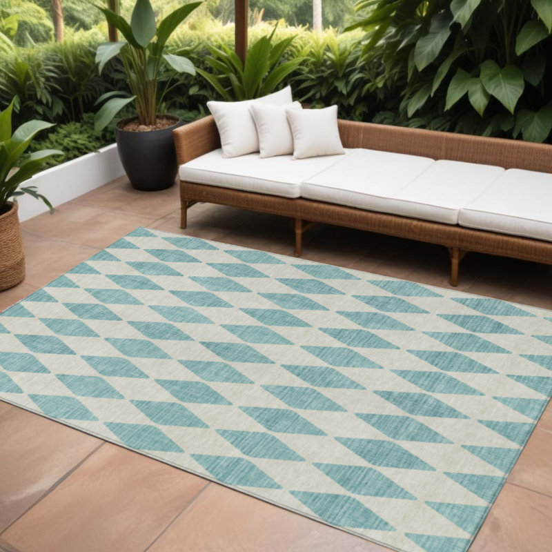 Tapis intérieur / extérieur bleu sarcelle et ivoire 9 'X 12'