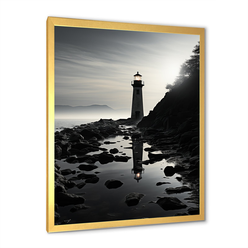 Phare, paysage d'imitation sur toile, H 32 po x l 24 po x P 1 po, Cadre doré simple